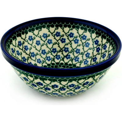 Polish Pottery Bowl 6&quot; Blue Daisy Trellis
