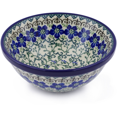 Polish Pottery Bowl 6&quot; Blue Dogwood