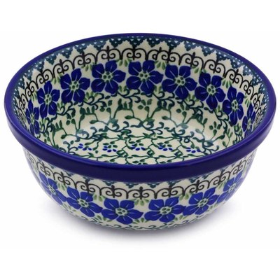 Polish Pottery Bowl 6&quot; Blue Dogwood