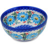 Polish Pottery Bowl 6&quot; Blue Felicia Daisy Fun UNIKAT