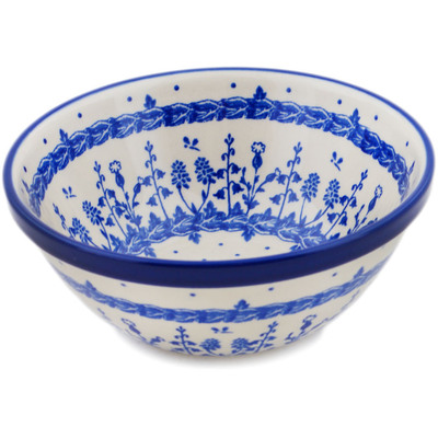 Polish Pottery Bowl 6&quot; Blue Flower Circle