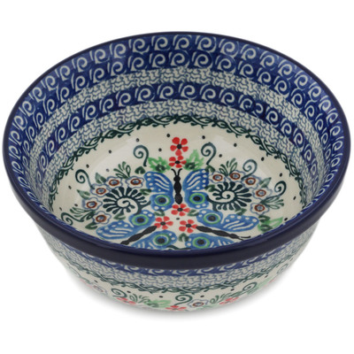 Polish Pottery Bowl 6&quot; Blue Flutterfly UNIKAT