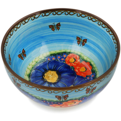 Polish Pottery Bowl 6&quot; Blue Garden UNIKAT