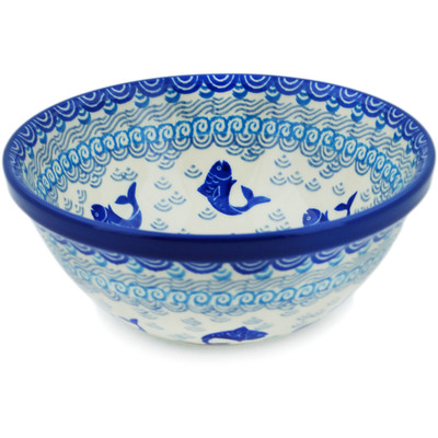 Polish Pottery Bowl 6&quot; Blue Herring Waters