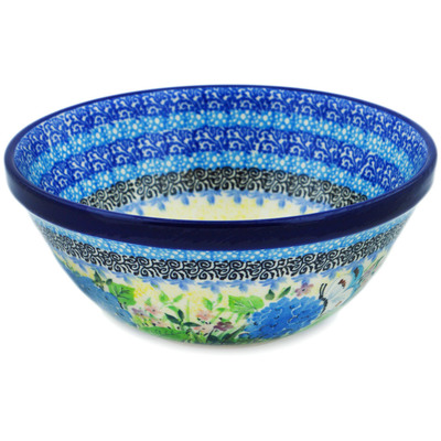 Polish Pottery Bowl 6&quot; Blue Hydrangea UNIKAT