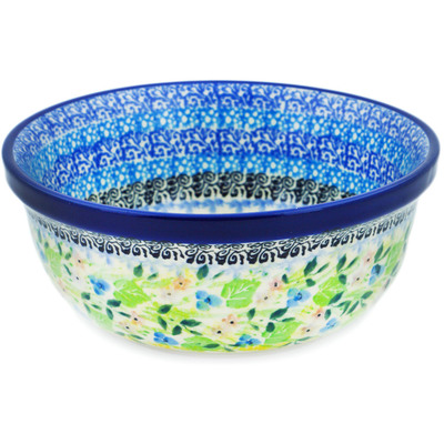 Polish Pottery Bowl 6&quot; Blue Hydrangea UNIKAT