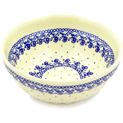 Polish Pottery Bowl 6&quot; Blue Lace Vines