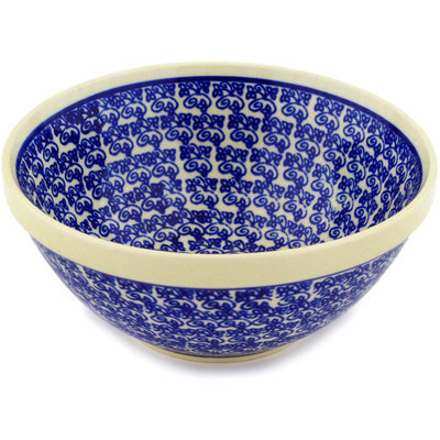 Polish Pottery Bowl 6&quot; Blue Lace Vines