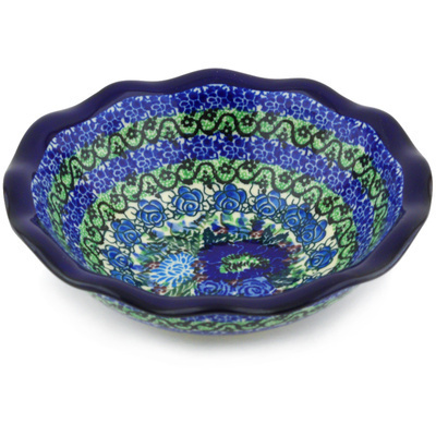 Polish Pottery Bowl 6&quot; Blue Meadow UNIKAT