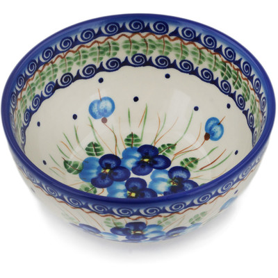 Polish Pottery Bowl 6&quot; Blue Pansy