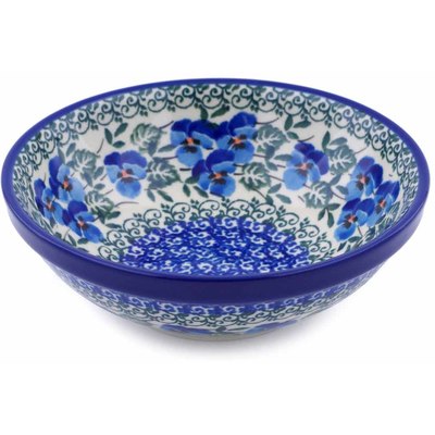 Polish Pottery Bowl 6&quot; Blue Pansy