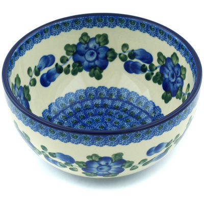 Polish Pottery Bowl 6&quot; Blue Poppies