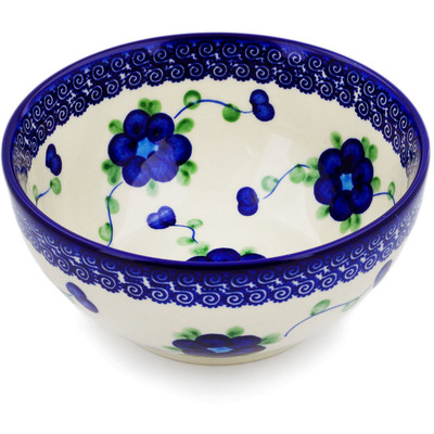 Polish Pottery Bowl 6&quot; Blue Poppies