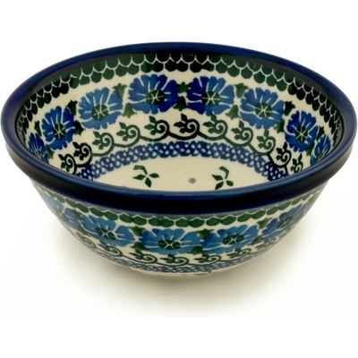 Polish Pottery Bowl 6&quot; Blue Poppy Chain