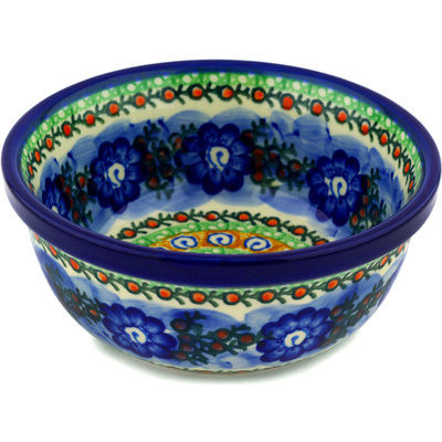 Polish Pottery Bowl 6&quot; Blue Poppy Circle UNIKAT