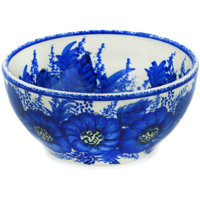 Polish Pottery Bowl 6&quot; Blue Poppy Dream