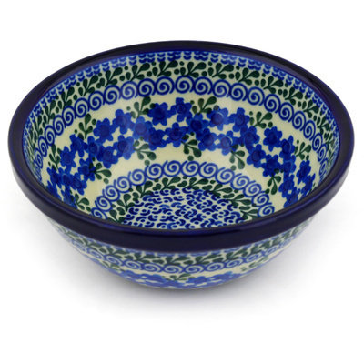 Polish Pottery Bowl 6&quot; Blue Poppy Wreath