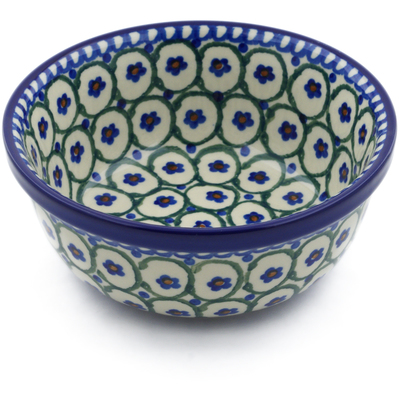 Polish Pottery Bowl 6&quot; Blue Posy Peacock