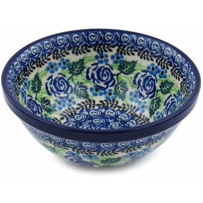 Polish Pottery Bowl 6&quot; Blue Rose Garden