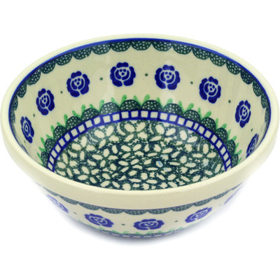Polish Pottery Bowl 6&quot; Blue Rose Patch
