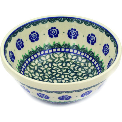 Polish Pottery Bowl 6" Blue Rose Patch