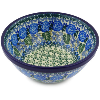 Polish Pottery Bowl 6&quot; Blue Rose Trellis UNIKAT