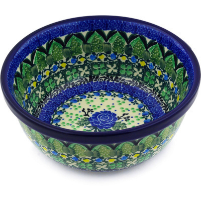 Polish Pottery Bowl 6&quot; Blue Rose Trio UNIKAT