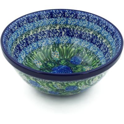 Polish Pottery Bowl 6&quot; Blue Roses UNIKAT