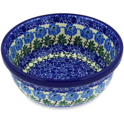 Polish Pottery Bowl 6&quot; Blue Rosette Wreath
