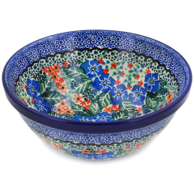 Polish Pottery Bowl 6&quot; Blue Star Flowers UNIKAT