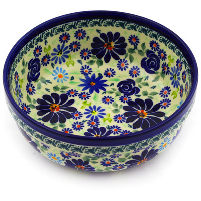 Polish Pottery Bowl 6&quot; Blue Summer Garden