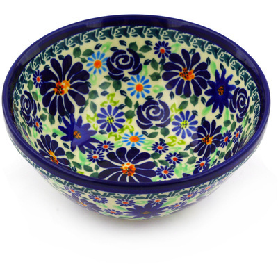 Polish Pottery Bowl 6&quot; Blue Summer Garden