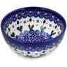 Polish Pottery Bowl 6&quot; Blue Tulip Garden UNIKAT