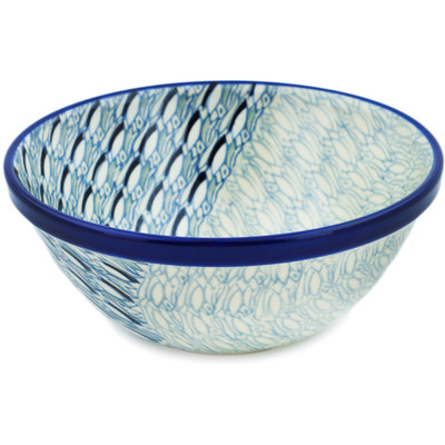 Polish Pottery Bowl 6&quot; Blue Wave UNIKAT
