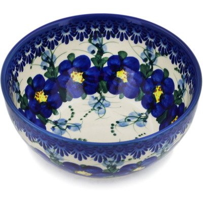 Polish Pottery Bowl 6&quot; Blue Wildflower UNIKAT