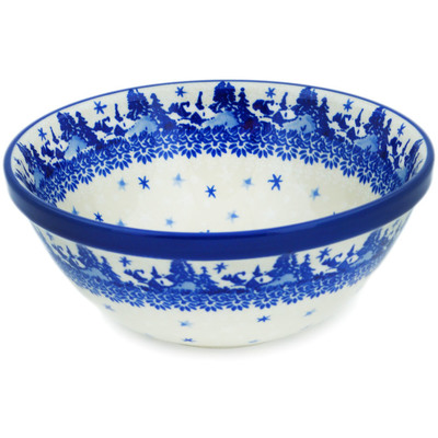 Polish Pottery Bowl 6&quot; Blue Winter