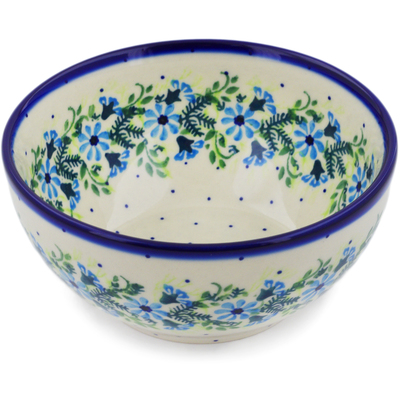 Polish Pottery Bowl 6&quot; Blue Wreath