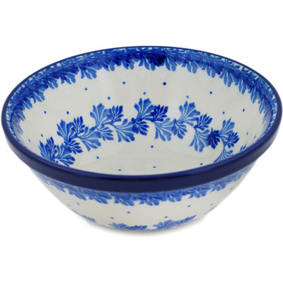Polish Pottery Bowl 6&quot; Blue Wreath Of Leaves