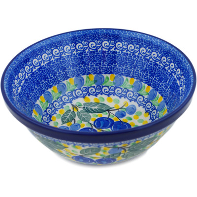 Polish Pottery Bowl 6&quot; Blueberry Bunch UNIKAT