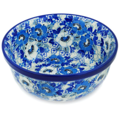 Polish Pottery Bowl 6&quot; Bluebottles UNIKAT