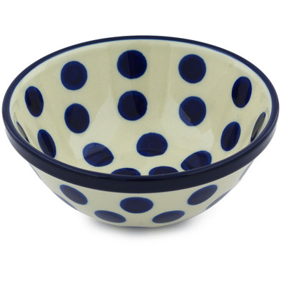 Polish Pottery Bowl 6&quot; Bold Blue Dots