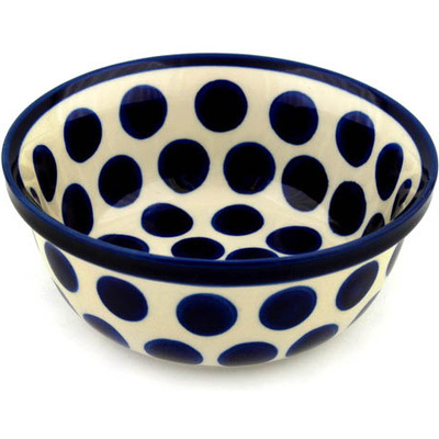 Polish Pottery Bowl 6&quot; Bold Blue Dots