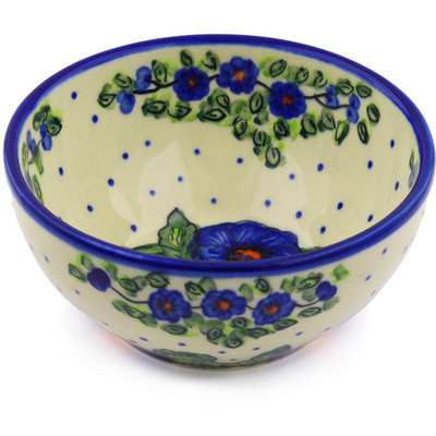 Polish Pottery Bowl 6&quot; Bold Blue Pansy