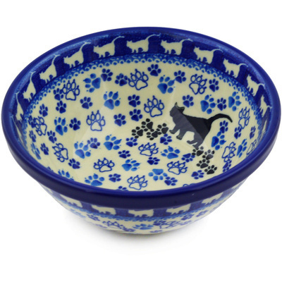 Polish Pottery Bowl 6&quot; Boo Boo Kitty Paws