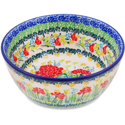 Polish Pottery Bowl 6&quot; Bright Carnations UNIKAT