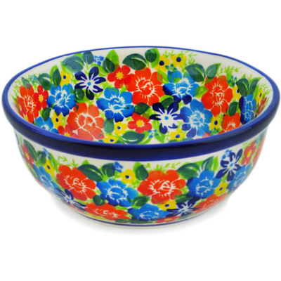 Polish Pottery Bowl 6&quot; Bright Wildflowers UNIKAT