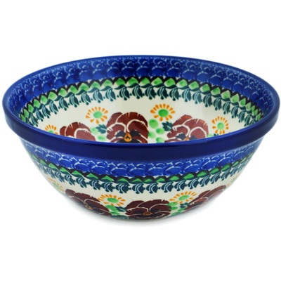 Polish Pottery Bowl 6&quot; Brown Pansy UNIKAT