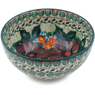 Polish Pottery Bowl 6&quot; Brown Rose Bouquet UNIKAT