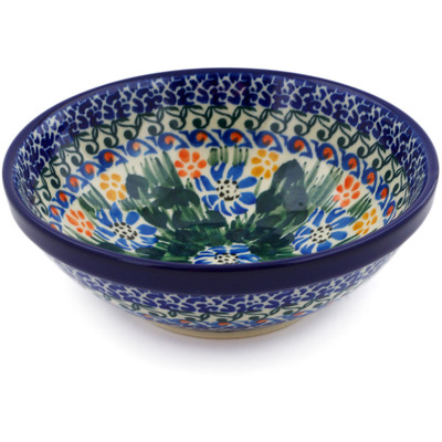 Polish Pottery Bowl 6&quot; Burst Of Flowers UNIKAT