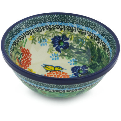 Polish Pottery Bowl 6&quot; Butterfly Garden UNIKAT